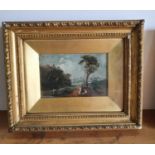Small unsigned Victorian oil on panel depicting a continental hill-top town in fine quality gesso