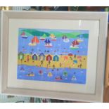 Gordon Barker (Gibraltar born 1960) Acrylic on paper "On the beach in summer", framed, The