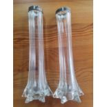 Pair of cut-glass Edwardian bud vases, both with silver rims (2)