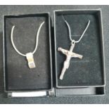 925 silver cross with Jesus on chain together with another modernist 925 silver pendant on chain (2)