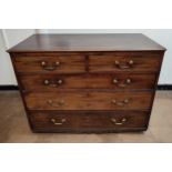 Antique Oak two-over-three chest of drawers on castors with brass swan neck handles 112 x 54 x 85