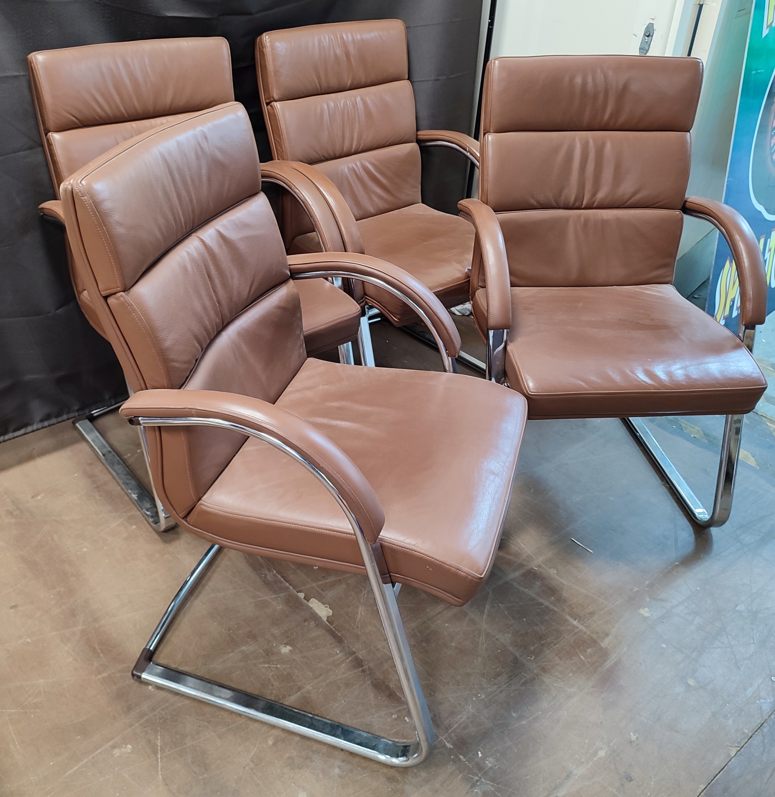 Hands, 2012, four contemporary retro brown leather and chrome chairs (4) - Image 2 of 4