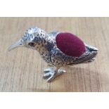 Sterling silver pin cushion in the form of a Kiwi bird