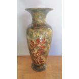 Doulton Lambeth, late Victorian tall vase with autumnal leaf decoration, 42cm tall