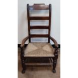 Edwardian Oak and rush seat chair