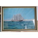 Indistinctly signed oil on board "Schooner on high seas", framed and glazed, The oil measures 31 x