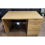 Modern three-drawer desk together with an Oak veneered Ikea Billy bookcase (2)