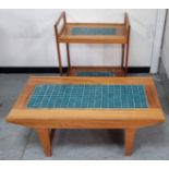 1970s tile toped coffee table and matching trolley (2)