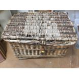 Antique wicker laundry basket, 80cm across