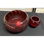 Ruby red Whitefriers style bowl together with another similar, a/f, (2)