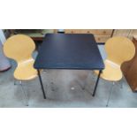 Folding card table and two modern chairs (3)