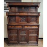 Antique William III, C.1696, ornate hand-made and carved, English Oak court cupboard, engraved