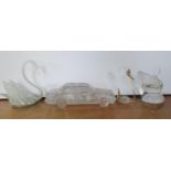 Hof Bauer of West Germany, crystal car together with crystal and glass Swans (4)