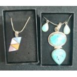 Two silver chains with Turquoise cabochons (2)