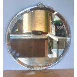 Small circular bevel edged Edwardian hanging mirror with Art Deco style metal frame