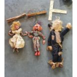 Three vintage puppets including a Worzel Gummidge figure, probably Pelham (3)