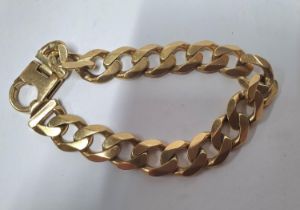 Gents heavy flat link 9ct yellow gold bracelet, 41 grams 20cm long