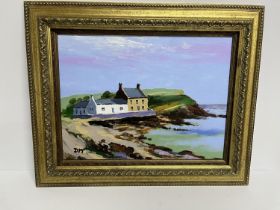 Attibuted to Donald Mcintyre oil on Board 'Anglesey coastal scene', framed The oil measures 30cm x