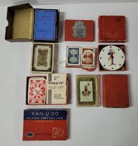 Collection of vintage playing cards including a vintage patience mini game with 2 sets of cards