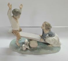 Lladro SEESAW product number 4867, designed by F Garcia 1974, Approx 7.75" long