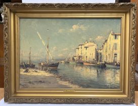 Henry MALFROY (1895-1944) oil on canvas, "French fishing boats in port" in original frame, signed,