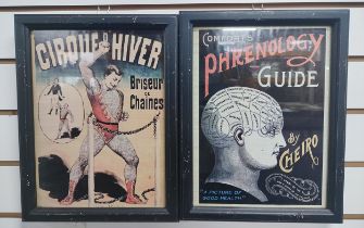 Two framed prints, Comforts "Phrenology Guide" by Cheiro and Cirque Hiver (2)