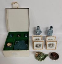 Wade condiment set, set of 4 Wade Prince of Wales and princess Diana plaques, Alasian pipe rest, dog