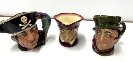 3 Royal Doulton toby jugs, including Long John Silver which is stamped "Not produced for sale" (3)