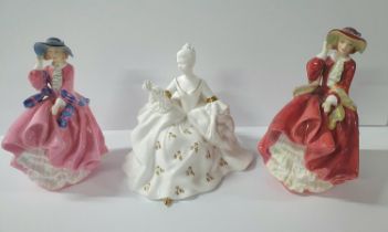 Royal Doulton 1965 "Lady Antoinette" in white & gilt (HN 2326) together with 2 Top o' the hill