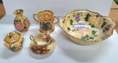 Five pieces of 1980s hand-painted porcelain together with an Aynsley tea cup and saucer (6)