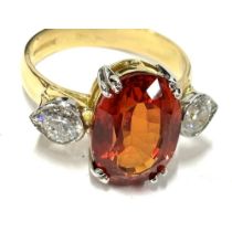 18k White Gold and Padparadscha Sapphire and Diamond unisex ring