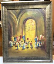 Indistinctly signed , mid 20thC European school impressionist oil on canvas "The religious