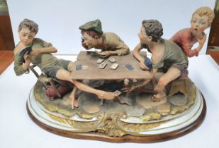 Capodimonte table centre-piece "The Card Sharps", Measures approx 52cm X 35cm