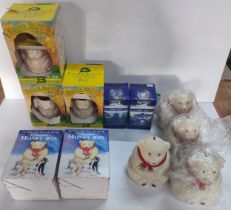 Six Wade Peter the polar bear money boxes ( 2 boxed) with two Wade Ringtons Willow pattern tea