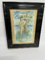 Circle of Otto MUELLER (1874-1930) watercolour of a nude lady, bears signature, framed 38cm x 23cm