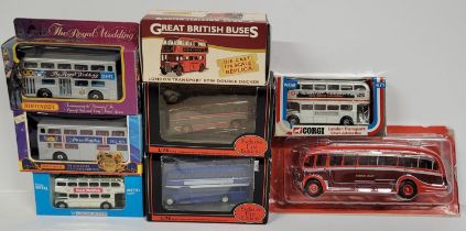 Collection of die cast bus models including corgi and matchbox examples (Qty)