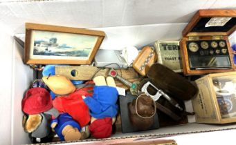 Collection of misc including bears and weighting scales