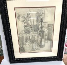 Large graphite drawing, 'still life with a bottle', signed in initials C M and ascribed verso to
