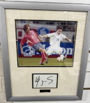 Signed Owen Hargreaves photograph whilst playing for England, framed