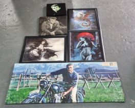 Qty of prints and canvases including Gothic and James Dean