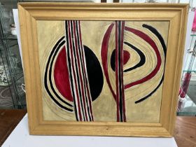 Newlyn School 1983 Oil on board ' Ripples red and black', in wood frame Measures 49cm x 59cm