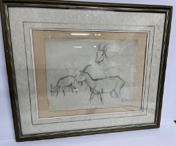 Attributed to Sir Alfred Munnings, pencil sketch of goats, framed The sketch measures 26cm x 32cm