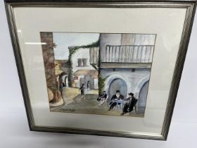 Circle of Marie Katz watercolour Of a Victorian street scene, framed The w/c measures 24cm x 29cm