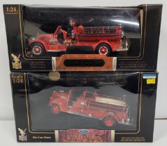 Two metal die cast fire engines, one 1935 Mack Type 75BX and one 1928 ford (2)