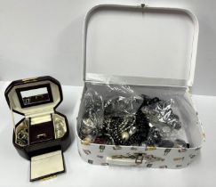 Box of costume jewellery with Leather Box