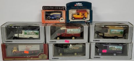 Eight Corgi die cast cars including a large quantity of Her Majesty The Queens 40th Anniversary vans