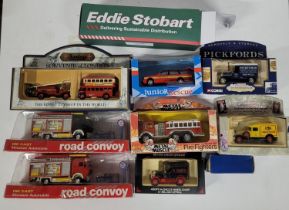collection of die cast and toy cars including Eddie Stobart example