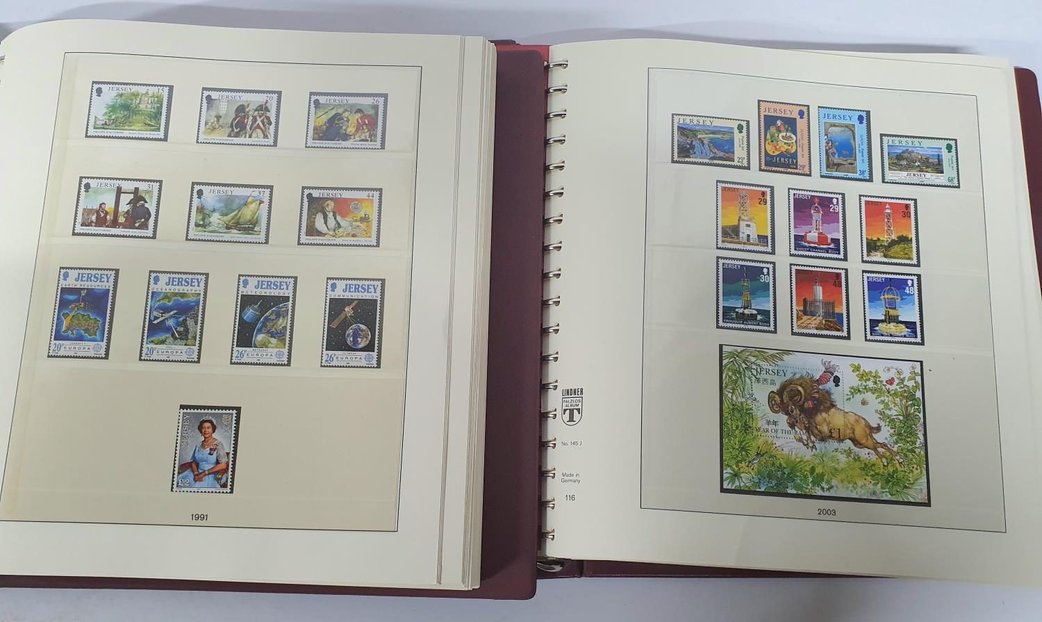 Two red box albums both containing mint unmounted complete Jersey 1991 to 2009 - approx £675 face - Image 2 of 13