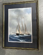 Unsigned Hong Kong school gouache picture of a British clipper at sea in modern frame, The picture