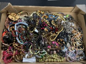 Box of costume jewellery including necklaces